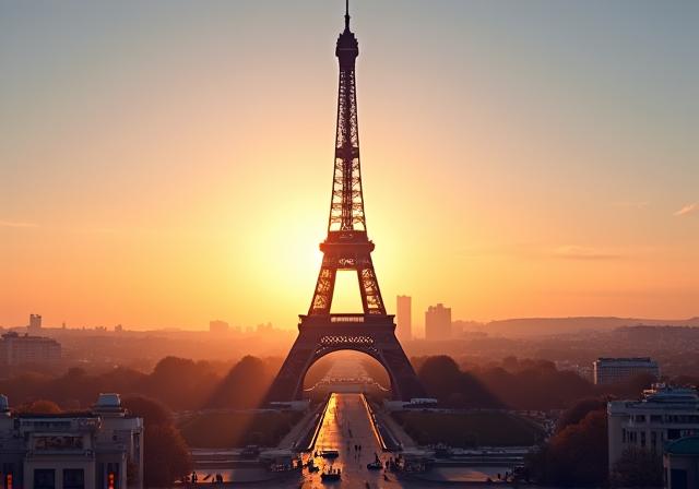 Eiffel Tower in Paris, France at sunset